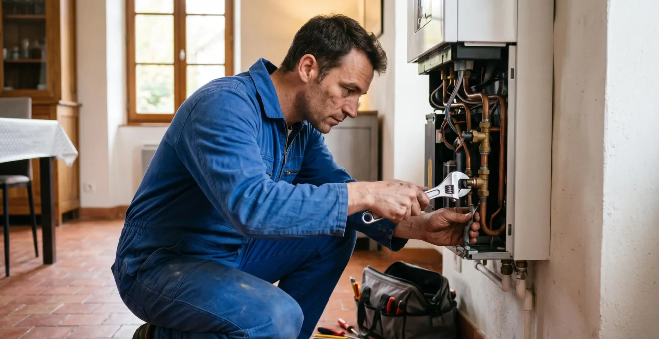Technician installing a heating system in a seasonal rental property